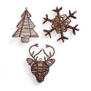 Rustic Copper Wire CHRISTMAS DECOR Set - Handcrafted Ornaments (Set of 3)